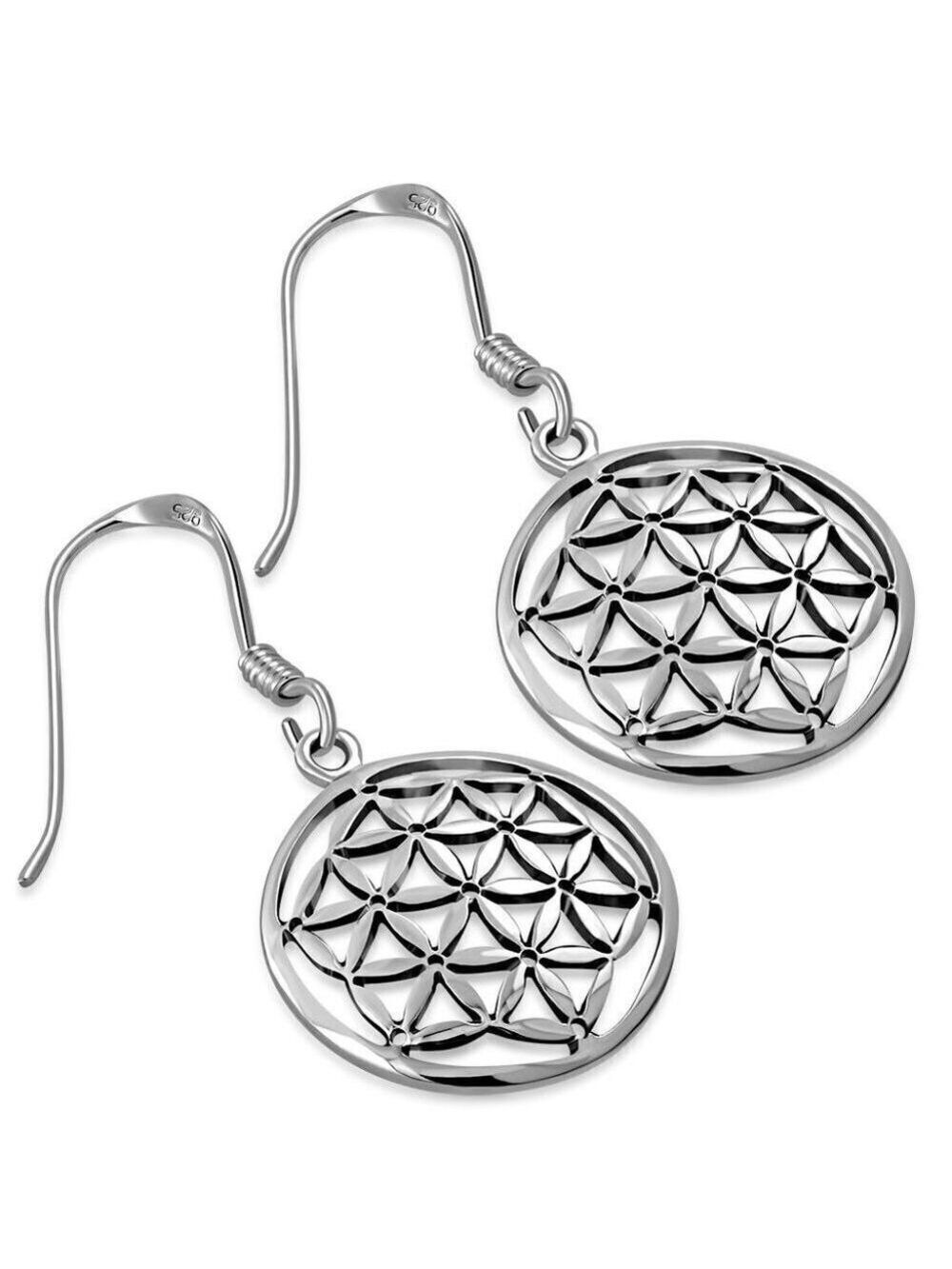 Earrings--Small FLOWER OF LIFE in Sterling Silver